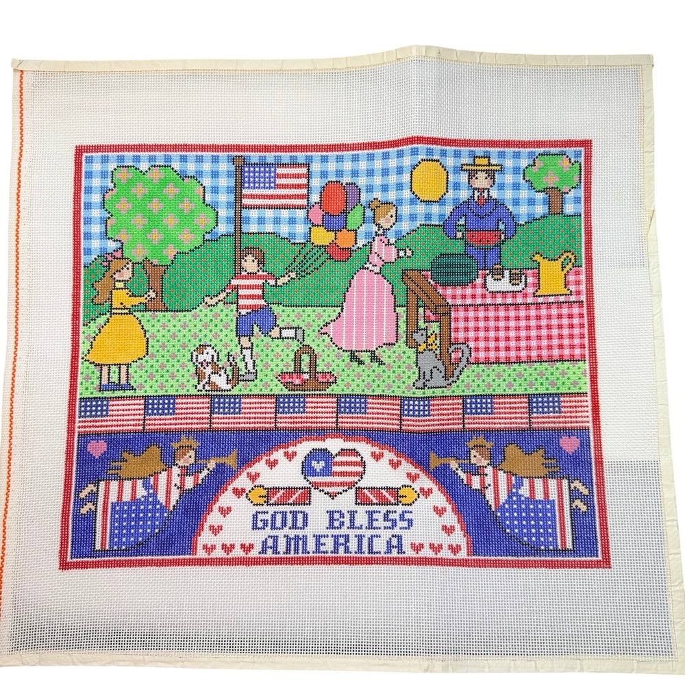 Vintage Susan Treglown God Bless America Hand Painted Needlepoint Canvas PC-2563